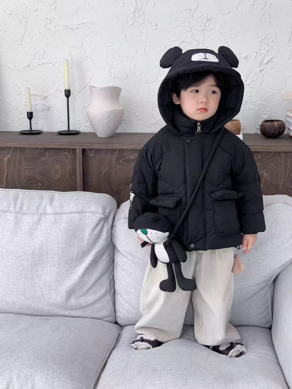 کاپشن گرم پسرانه خرسی قهوه ای مشکی